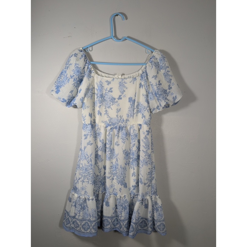 Blu Pepper Women S Dress Blue Floral Puff Sleeve Square‎ Neck Lined Cottage